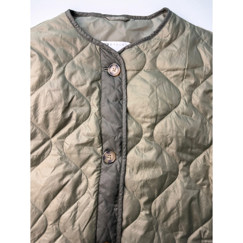 ASOS DESIGN Womens Quilted Vest Olive Green Onion Stitch Button Front Pockets XL - Picture 2 of 10